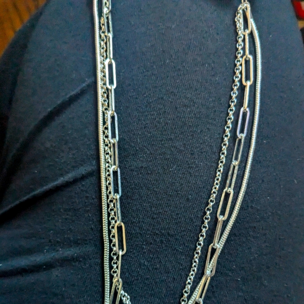 And Now This Triple Row 16" Multi Chain Necklace in Silver Plate - Picture 4 of 4